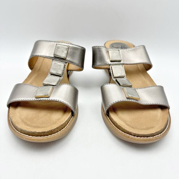 Sofft Womens Blaire Wedge Sandal US 7.5 M Taupe Silver Metallic Leather NWOB - Picture 5 of 11